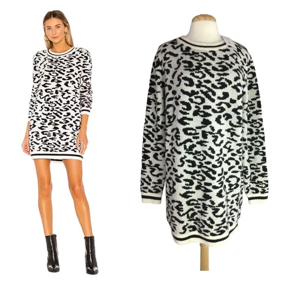 Lovers + Friends Closing In Sweater Dress in Snow Leopard Size L Revolve $168